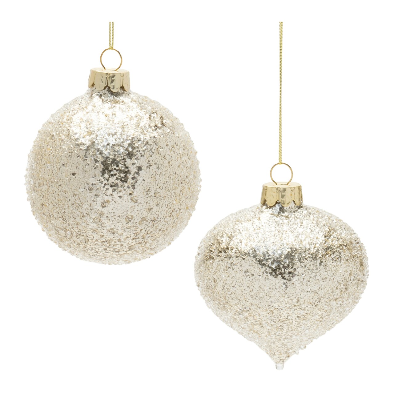 Melrose Beaded Glass Ball and Onion Christmas Ornaments - 3.5" - Silver and Gold - 12ct